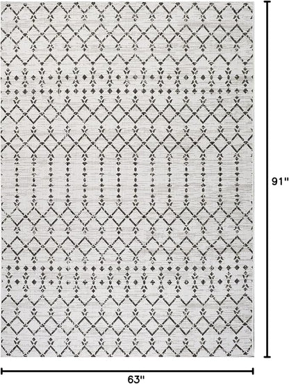 JONATHAN Y Moroccan Geometric Indoor Outdoor Area Rug 5X8 Cream/Black, Ourika Textured Weave for Backyard, Patio, Porch, Easy-Cleaning, High Traffic, Pet-Friendly, Non-Shedding (SMB108I-5)