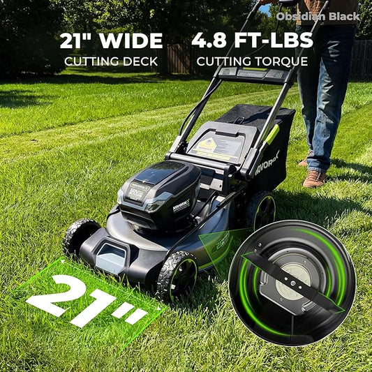 NovorikX 60V 5Ah Self-Propelled Electric Cordless Lawn Mower with 5.0Ah Battery 21-Inch, Brushless Mower for Large Yards, LED Headlight, Rapid Charger 3-in-1 Versatility Obsidian Series