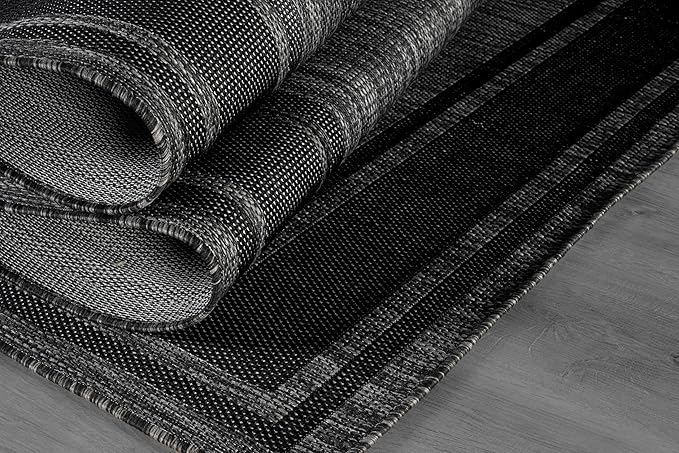 Beverly Rug Outdoor Rug 6x9 Modern Bordered Area Rugs for Indoor and Outdoor Patio Deck Porch Garden Waterproof Weather Sun Resistant Washable Outside Carpet (6 x 9 Black)