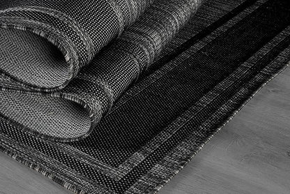 Beverly Rug Outdoor Rug 6x9 Modern Bordered Area Rugs for Indoor and Outdoor Patio Deck Porch Garden Waterproof Weather Sun Resistant Washable Outside Carpet (6 x 9 Black)