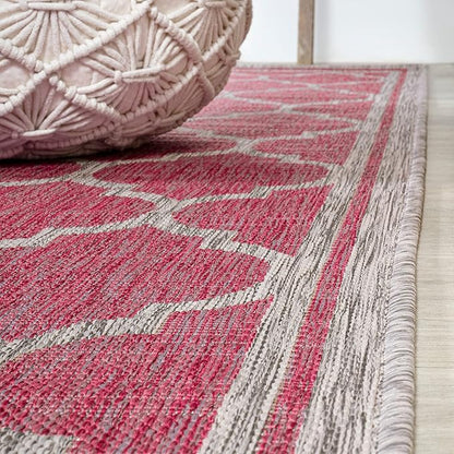 JONATHAN Y Moroccan Trellis Indoor Outdoor Runner Rug 2X8 Fuchsia/Light Gray, Trebol Textured Weave for Backyard, Patio, Porch, Easy-Cleaning, High Traffic, Pet-Friendly, Non-Shedding (SMB109H-28)