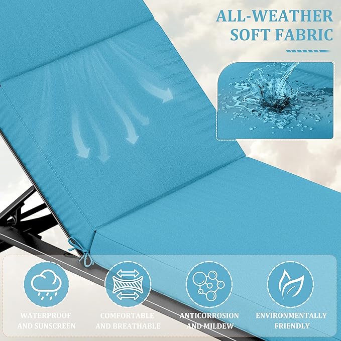 Chaise Lounge Cushions Outdoor, 72" L X 21" W X 4" D Lounge Chair Cushions for Outdoor Furniture, High-Density Foam Outdoor Chaise Cushion-Waterproof Fade-Resistant ThickPatio lounge chair cushion