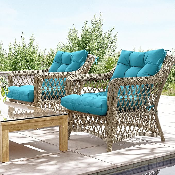 Patio Seat&Back Chair Cushions for Outdoor Furniture，Comfortable Cushions for Rocking/Dining/Lawn Chair-Set of 2