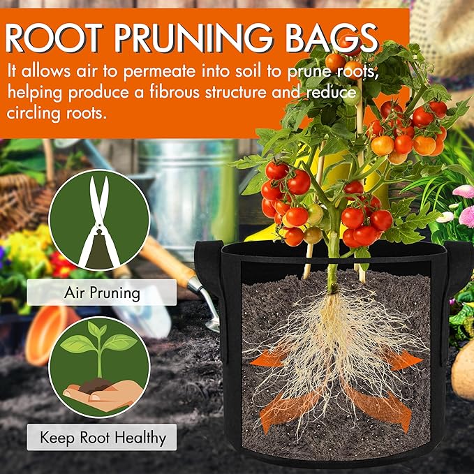 Gardzen 6-Pack 2 Gallon Grow Bags, 300G Thickened Nonwoven Fabric Pots with Handles, Heavy Duty Aeration Plant Bags for Gardening and Container Growing