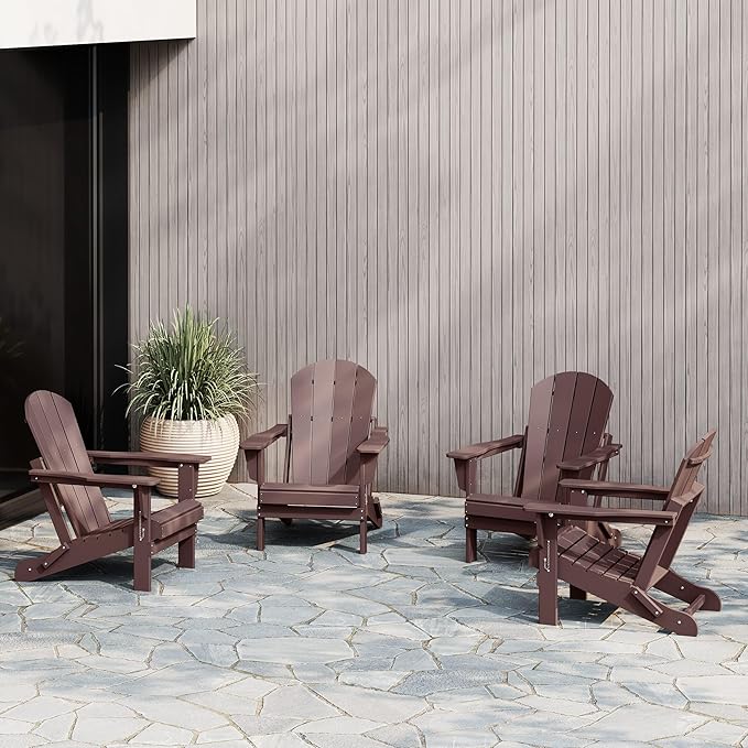 WestinTrends Malibu 4-Piece Set Outdoor Folding Poly Adirondack Chair, Dark Brown