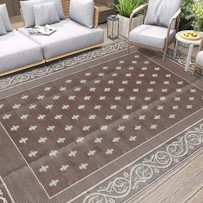 Pauwer 9'x12' Reversible Outdoor Rug, Waterproof Plastic Straw Area Rug for Patios, RV Mat, Camping, Picnic, Beach, Balcony, Pet Friendly, Lightweight