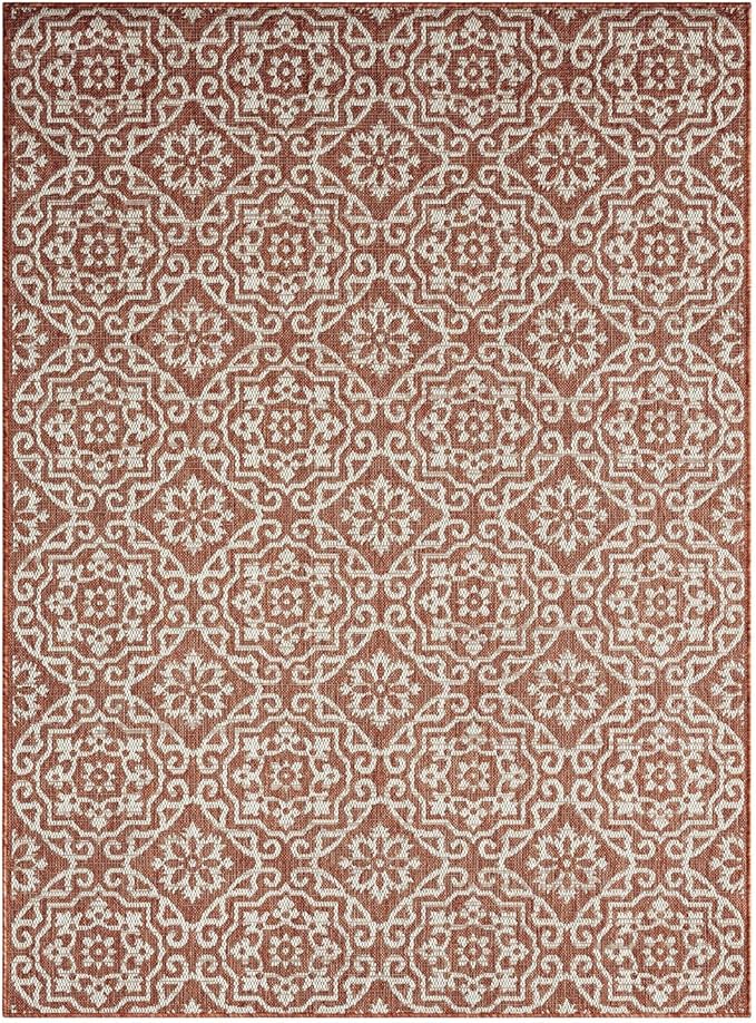 Nicole Miller New York Patio Country Danica Transitional Geometric Indoor/Outdoor Area Rug, Terracotta/Ivory , 7'9"x10'2"