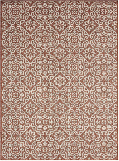 Nicole Miller New York Patio Country Danica Transitional Geometric Indoor/Outdoor Area Rug, Terracotta/Ivory , 7'9"x10'2"