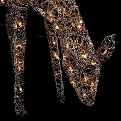 Alpine Corporation Grazing Rattan Reindeer Decoration with Warm White Lights, Christmas Decoration