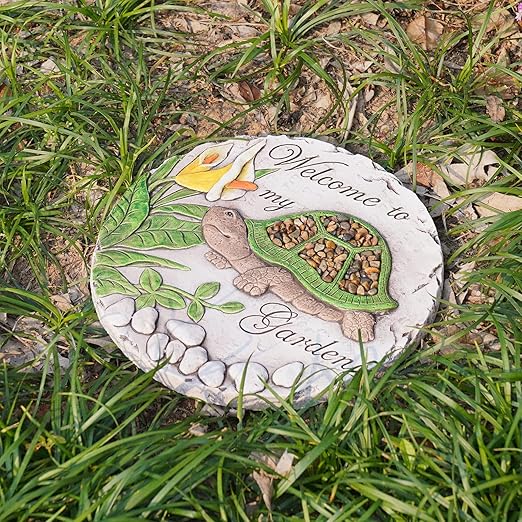 Outdoor Garden Decor Stepping Stones - Resin Tortoise Decorative Stones Pavers for Garden Decor for Outside Walkway Yard 9.5 * 9.5 * 0.5 Inch