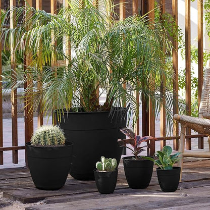 Bloem Dayton 6" Black Recyled Plastic Planter Pot with Drainage Holes and Removable Saucer for Indoor and Outdoor Gardening
