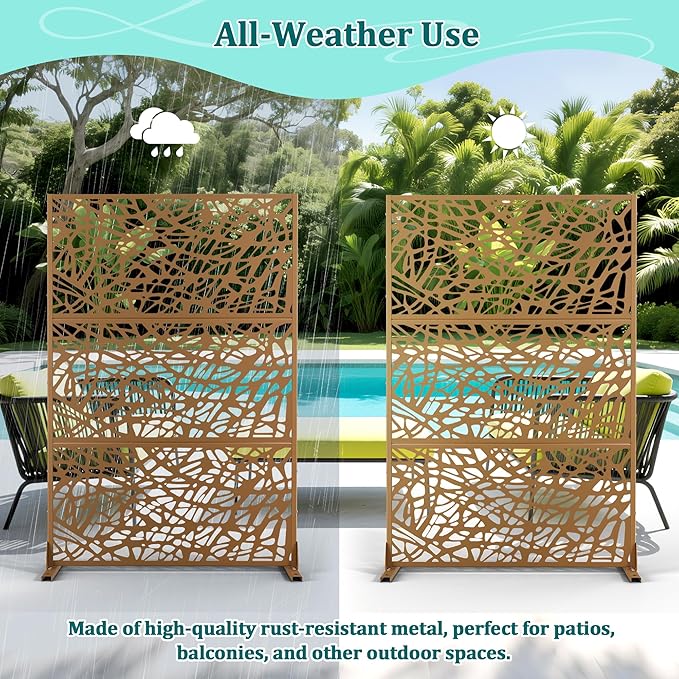Metal Privacy Screen Outdoor Privacy Screen, Freestanding Fence Panel for Outside, 72''H×47''W, Decorative Screen Panel for Backyard/Patio/Deck