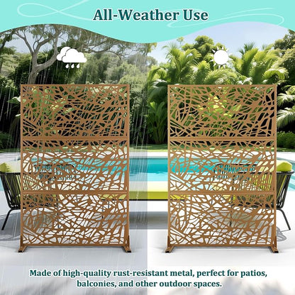 Metal Privacy Screen Outdoor Privacy Screen, Freestanding Fence Panel for Outside, 72''H×47''W, Decorative Screen Panel for Backyard/Patio/Deck