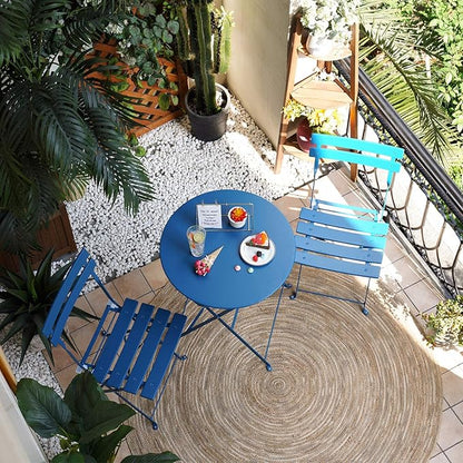 Grand patio 3-Piece Folding Bistro Set, 2 Chairs and 1 Table, Weather-Resistant Outdoor/Indoor Conversation Set for Patio, Yard, Garden -Peacock Blue