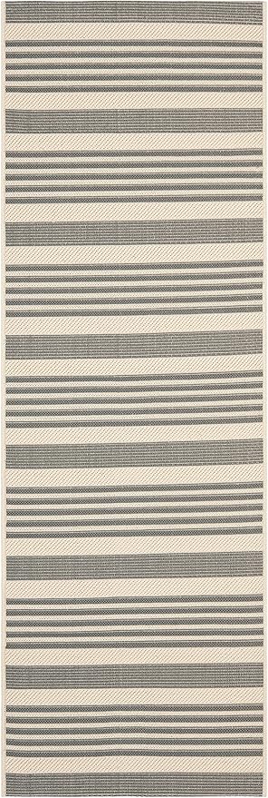 SAFAVIEH Washable Rug Outdoor Courtyard Collection - 2'3" x 18' Runner, Grey & Bone, Non-Shedding & Easy Cleaning, Ideal for Patio, Entryway, Mudroom, Hallway, Kitchen (CY6062-236)