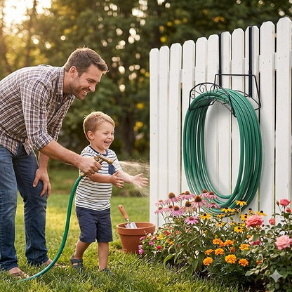 Garden Hose Holder for Outside Yard Hang Over The Door and Fence, Holds Up to 150Ft (2PCS Black)