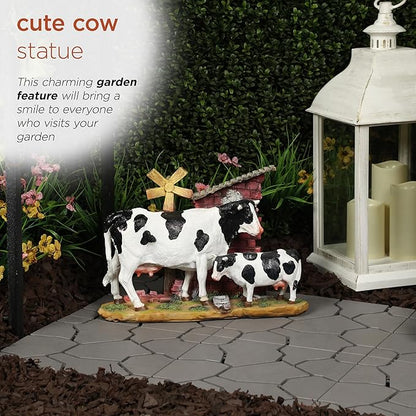 Alpine Corporation 11" Tall Outdoor Cow and Calf Statue, Stylish Weatherproof Garden Decor, Multicolor