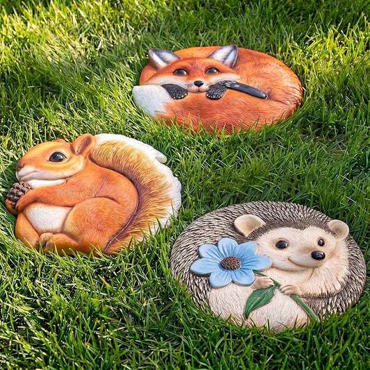 Cinnvoice 3 Pack Garden Stepping Stone Outdoor, Decorative Dimensional Resin Stepping Stones for Patio Pathway Landscaping Walkway Sculpture Yard Backyard Lawn(Animal,10 Inches)