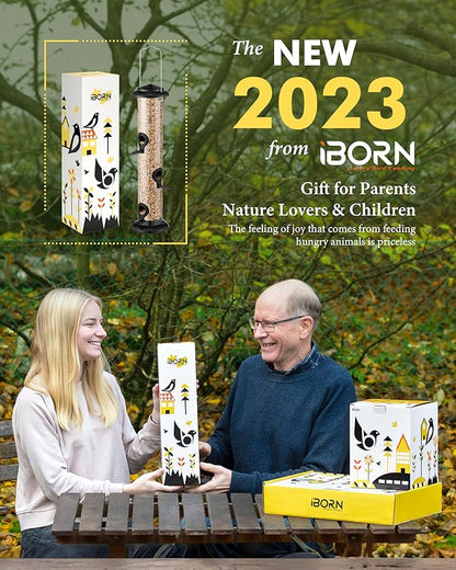 iBorn Metal Bird Feeders Black Wild Bird Feeder for Outdoors Hanging All Metal Black Finishing 15 Inch 6 Port(Seed is not Included)