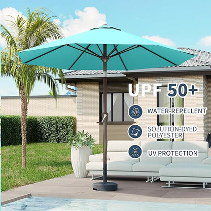 PatioKingdom 10FT Patio Umbrella with Push Button Tilt and Crank, Outdoor Market Umbrella with 8 Fiberglass Ribs, UV Protection Table Umbrella for Pool,Backyard,Garden,Deck(Peacock Blue, 10FT)