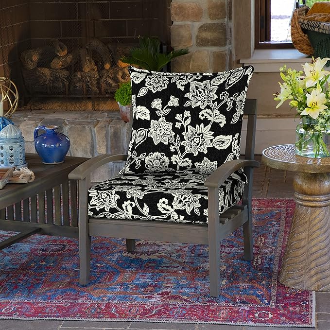 Arden Outdoor Deep Seat Cushion Set (2-Pack), 22 in x 24 in, Weather-Proof, Rain-Proof, Fade Resistant Patio Cushion for Chair, Sofa, and Couch Ashland Black Jacobean