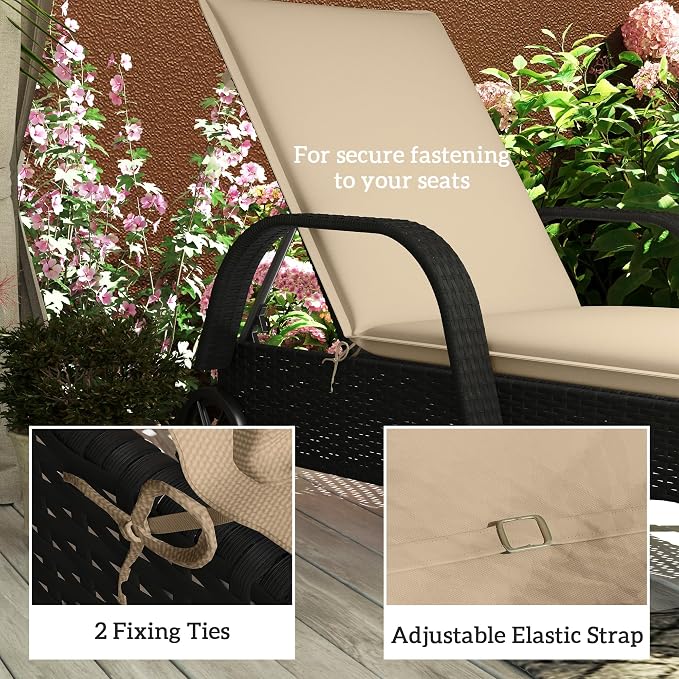 Outsunny Outdoor Lounge Chair Cushion Set of 2, UPF50+ 200gsm Fabric and 25D High-Density Foam, Foldable Patio Chaise Lounge Cushion Set, Fade Resistant for Lawn Pool, 76" x 23", Beige