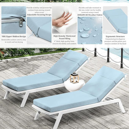 Chaise Lounge Cushion for Outdoor Furniture, Waterproof Fade and Tear Resistant Lounge Deck Chair Cushions for Patio Lawn Pool Resort Hotel