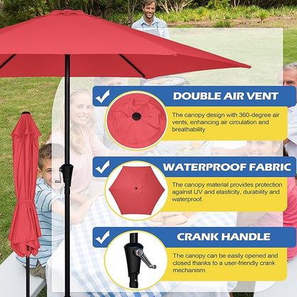 Sunnyglade 9FT Outdoor Patio Umbrella, Market & Table Umbrella with 6 Sturdy Ribs and Crank System, Fade-resistant & Waterproof for Garden Backyard Poolside Deck