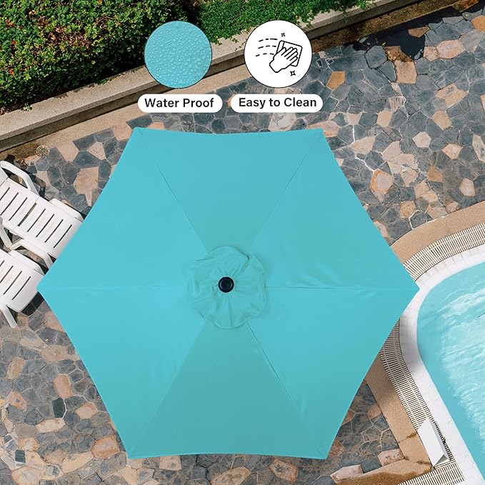 Simple Deluxe 7.5' Patio Umbrella Outdoor Table Market Yard Umbrella with 6 Sturdy Ribs for Backyard, Pool, Garden, Deck, Turquoise