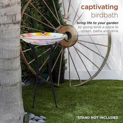 Alpine Corporation 18" Outdoor Birdbath Bowl Topper with Metal Stand, Garden Decor