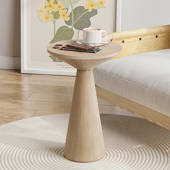 COZAYH Small Pedestal End Table Round Farmhouse Martini Table Wood Plant Stand Rustic Drink Table for Small Space Living Room, Distressed Grey