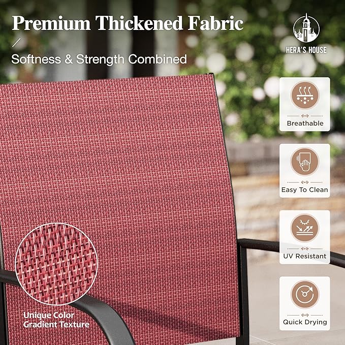HERA'S HOUSE Patio Table and Chairs Set, 60" Rectangular Outdoor PVC Table with Umbrella Hole, 7 Pieces Outdoor Dining Furniture Sets with 6 Patio Chairs for Backyard Lawn Garden Porch(Red)