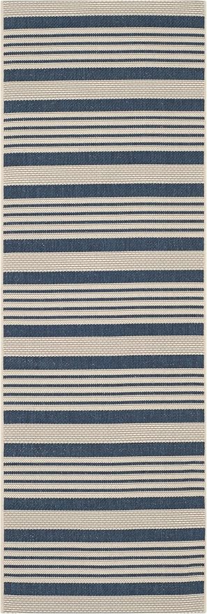 SAFAVIEH Courtyard Collection 2'3' x 18' Navy/Beige CY6062 Stripe Indoor/ Outdoor Patio Backyard Mudroom Runner Rug
