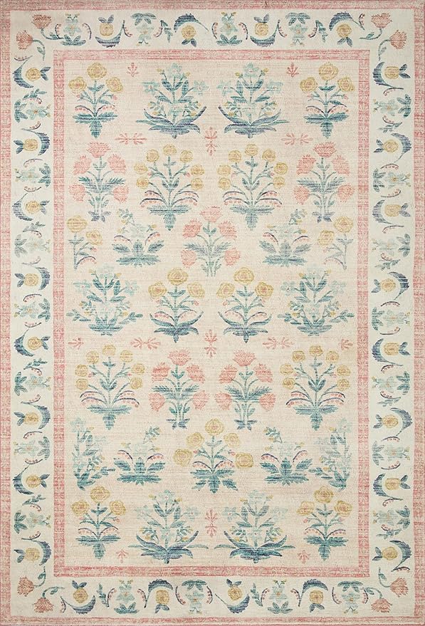 Loloi Rifle Paper Co. Eden Collection EDE-01 Mughal Rose Blush 2'-6" x 11'-6" Runner Rug feat. CloudPile™