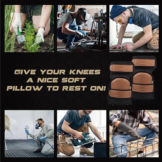 Super Soft Two Straps Leather Knee Pads for Work With Extra Two Pairs of Liners, Shorts Available, Replaceable Inner Cushion Knee Pads for Construction, Garden, Clean, Floor and Garage – Beige for Man