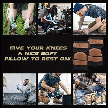 Super Soft Two Straps Leather Knee Pads for Work With Extra Two Pairs of Liners, Shorts Available, Replaceable Inner Cushion Knee Pads for Construction, Garden, Clean, Floor and Garage – Beige for Man