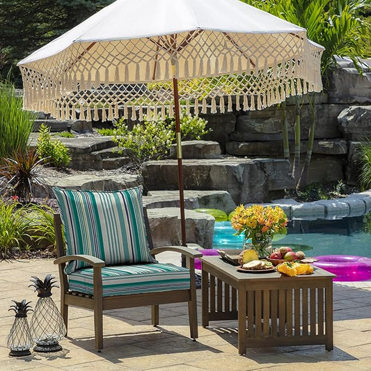 Arden Outdoor Deep Seat Cushion Set (2-Pack), 24 in x 24 in, Weather-Proof, Rain-Proof, Fade Resistant Patio Cushion for Chair, Sofa, and Couch Teal Cobalt Stripe