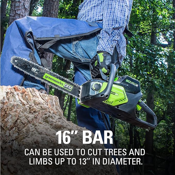 Greenworks 80V 16" Brushless Cordless Chainsaw (Great For Tree Felling, Limbing, Pruning, and Firewood / 75+ Compatible Tools), 2.0Ah Battery and Charger Included