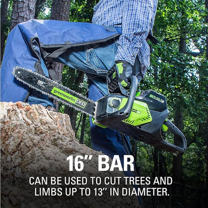 Greenworks 80V 16" Brushless Cordless Chainsaw (Great For Tree Felling, Limbing, Pruning, and Firewood / 75+ Compatible Tools), 2.0Ah Battery and Charger Included
