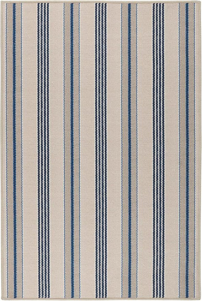 Dash & Albert Nimes Ticking Neutral Machine Washable Rug, 8.5 X 11.5 Feet, Blue Stripe Pattern