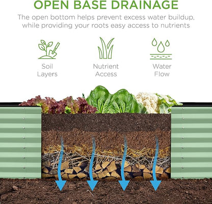Best Choice Products 8x2x2ft Raised Outdoor Metal Garden Bed, Rectangular Planter Box for Herbs, Flowers, and Deep Root Vegetables w/ 240 Gallon Capacity - Sage Green