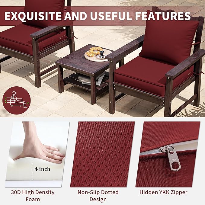 Premium Outdoor Seat Cushion Chair Cushions for Patio Furniture 22 L X 24 W X 4 H Waterproof & Fade Resistant Deep Seat and Backrest Cushion Set with Removable Covers for Chair, Sofa