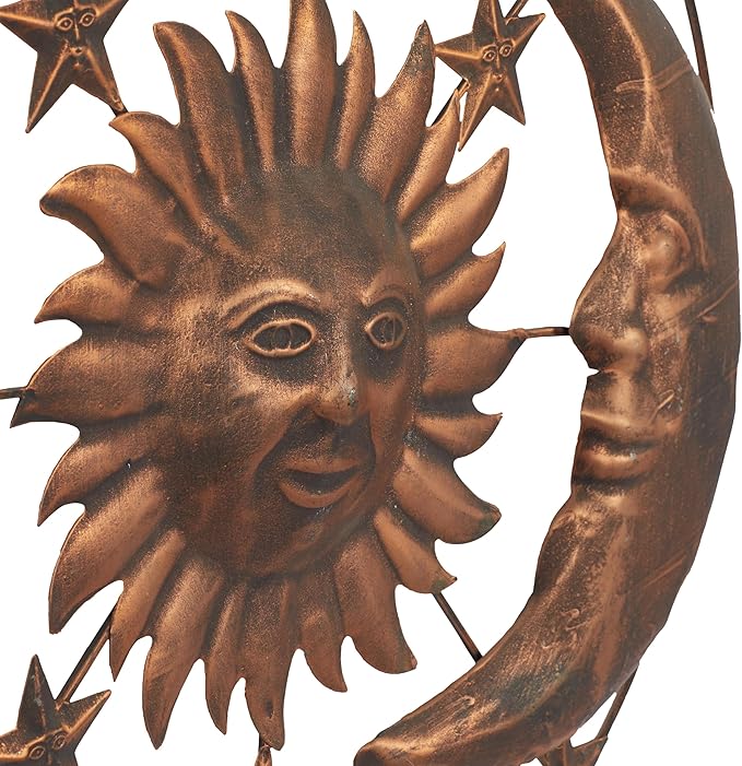 Deco 79 Metal Sun and Moon Home Wall Decor Indoor Outdoor Wall Sculpture with Stars, Wall Art 21" x 1" x 21", Bronze