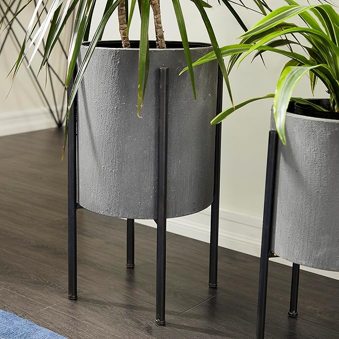 Deco 79 Metal Indoor Outdoor Planter Textured Exterior Large Planter Pot, Set of 2 Planters 19", 23"H, Light Gray