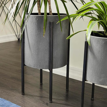 Deco 79 Metal Indoor Outdoor Planter Textured Exterior Large Planter Pot, Set of 2 Planters 19", 23"H, Light Gray
