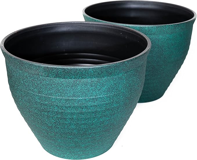 Circle Pattern (2 Pack) Decorative Rustic French Country Look Plastic Planter for Indoor, Outdoor, Nursery, Garden, Patio, Office, Home Décor Use. Long Lasting, Reusable Lightweight (Patina)