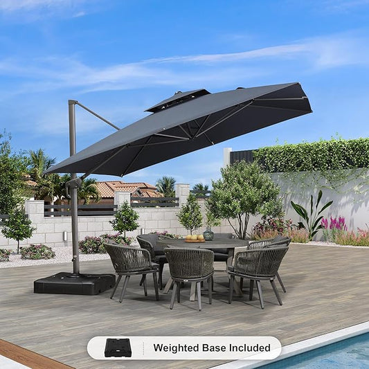 PURPLE LEAF Cantilever Patio Umbrella Outdoor Aluminum Offset Square Umbrella Windproof Heavy Duty Hanging Outside Umbrella for Deck Pool Garden