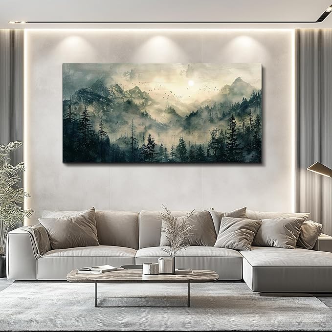 FUHAIHUA Canvas Wall Art For Living Room Large Wall Decor For Office Modern Bedroom Decorations Forest Fog Landscape Pictures Farmhouse Painting Artwork Wall Mural Aesthetic Home Decor 30x60 In