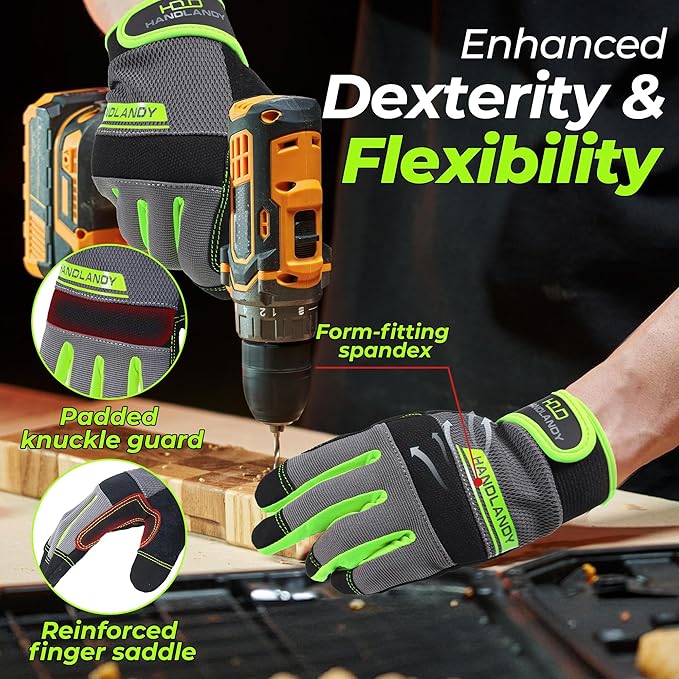 HANDLANDY Work Gloves for Men & Women, Utility Mechanic Working Gloves Touch Screen, Flexible Gardening Gloves for Yard
