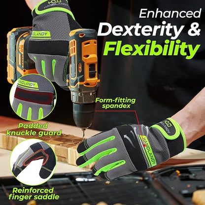 HANDLANDY Work Gloves for Men & Women, Utility Mechanic Working Gloves Touch Screen, Flexible Gardening Gloves for Yard